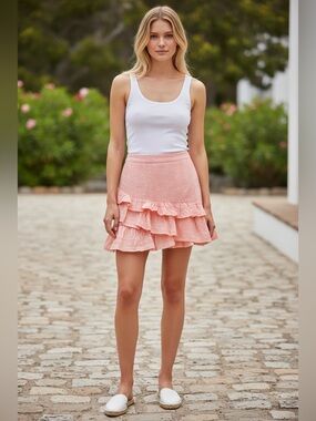 Tiered Eyelet Ruffle Mini Skirt — Pink